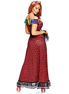 Day of the Dead (woman), costume dress, high slit, off shoulder, flowers
